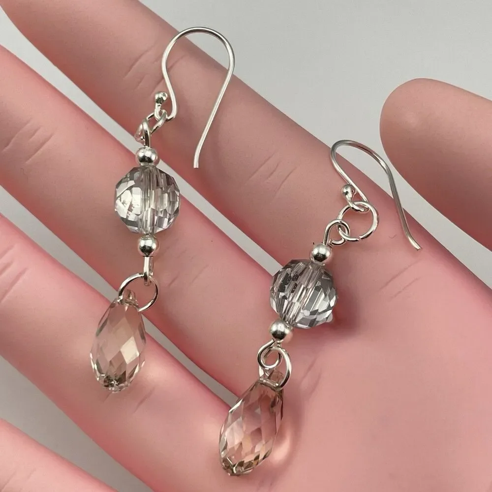 Made With Swarovski Crystals Light Smoke Teardrop Sterling Silver Earrings Drop